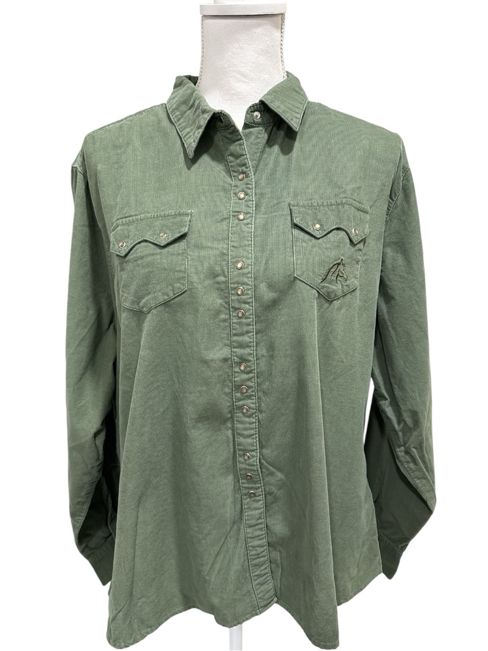 Shyanne Olive Western Corduroy Button Up Long Sleeve with pearl snaps Sz XXL